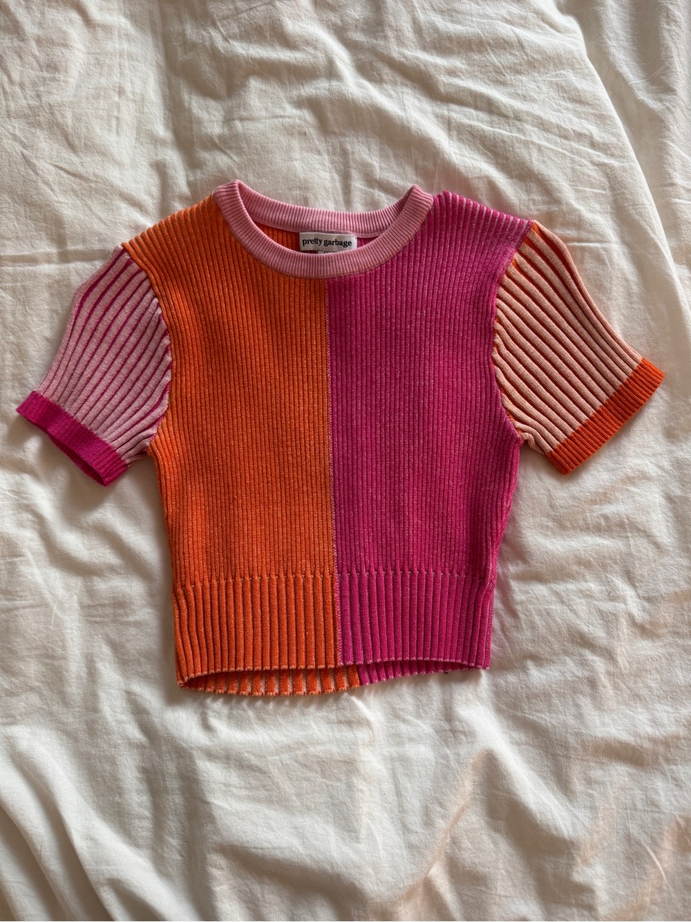 Pretty Garbage Colorblock Pink & Orange Rib Knit Top
